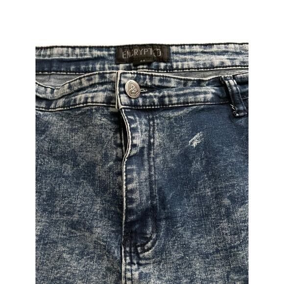 ENCRYPTED EUC MENS SIZE 44 GRUNGE BAGGY DISTRESSED DENIM BLUE JEAN SHORTS - Picture 2 of 7